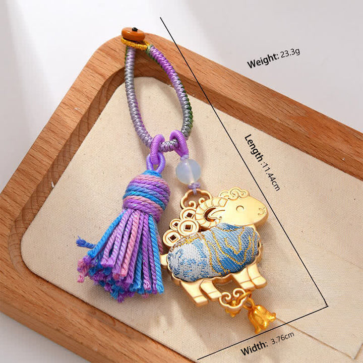 Buddha Stones Llavero con borla de la suerte del zodíaco chino, hecho a mano con brocado de Song. - image 11