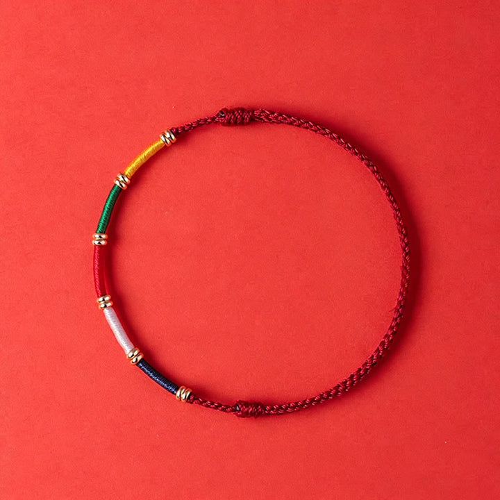 Buddha Stones Pulsera de protección hecha a mano con bandera de oración de caballo de viento de cinco colores - Rojo - Hilo rojo (Protección♥Suerte) - image 0