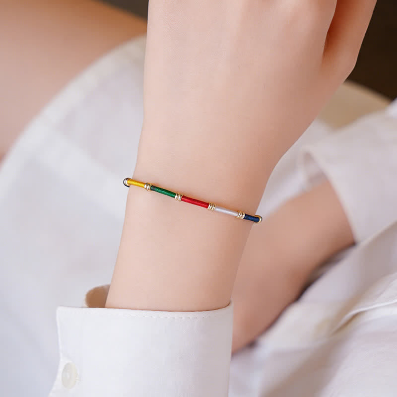 Buddha Stones Pulsera de protección hecha a mano con bandera de oración de caballo de viento de cinco colores - image 7