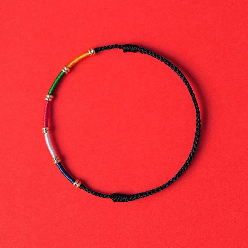 Buddha Stones Pulsera de protección hecha a mano con bandera de oración de caballo de viento de cinco colores - Negro - Hilo rojo (Protección♥Suerte) - image 1