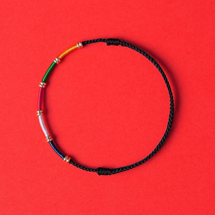 Buddha Stones Pulsera de protección hecha a mano con bandera de oración de caballo de viento de cinco colores - Negro - Hilo rojo (Protección♥Suerte) - image 1