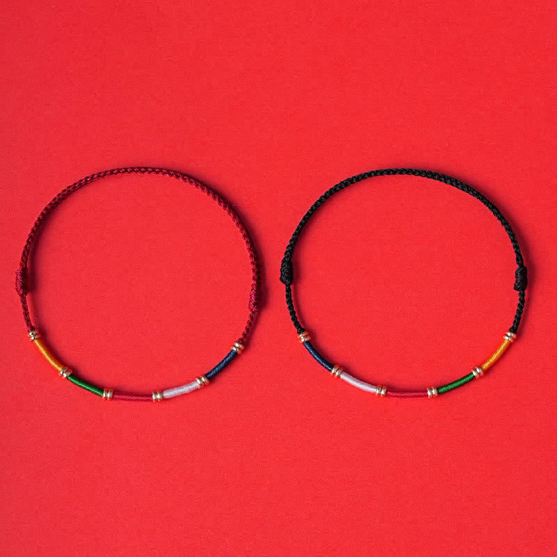 Buddha Stones Pulsera de protección hecha a mano con bandera de oración de caballo de viento de cinco colores - image 4