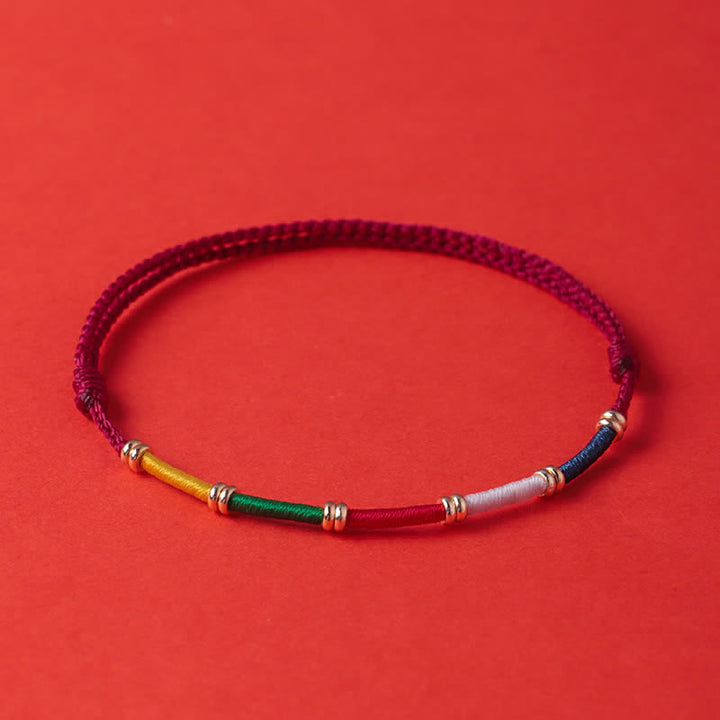 Buddha Stones Pulsera de protección hecha a mano con bandera de oración de caballo de viento de cinco colores - image 2
