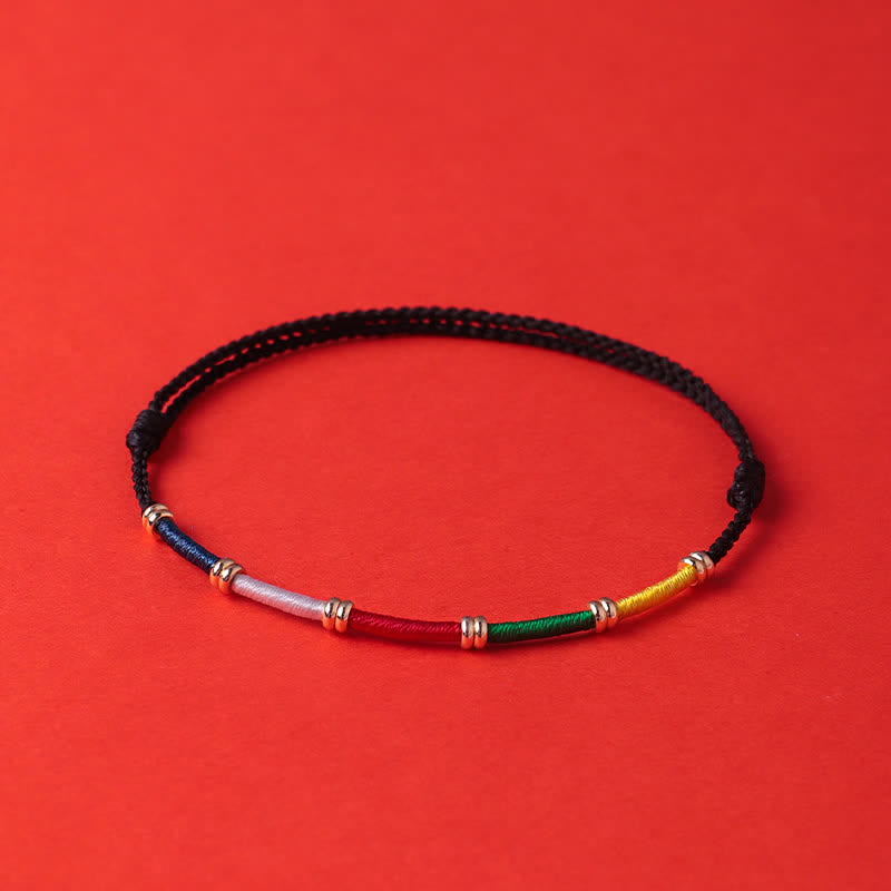 Buddha Stones Pulsera de protección hecha a mano con bandera de oración de caballo de viento de cinco colores - image 3
