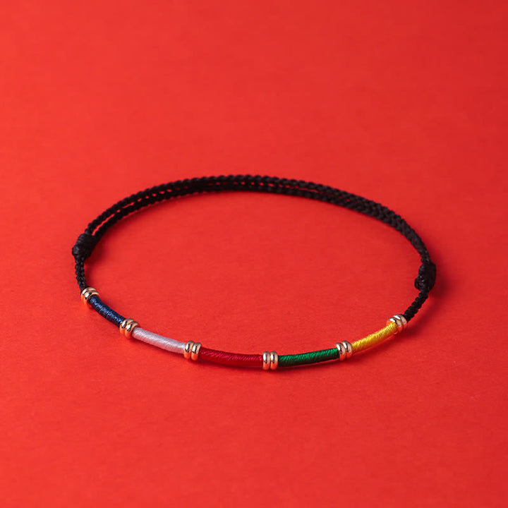 Buddha Stones Pulsera de protección hecha a mano con bandera de oración de caballo de viento de cinco colores - image 3
