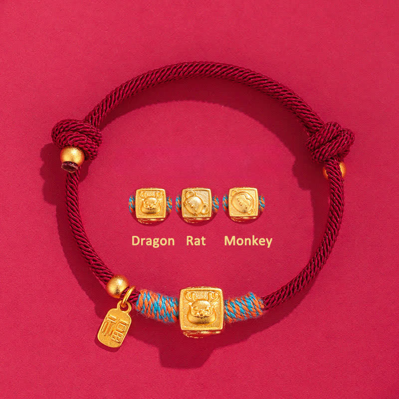 Buddha Stones Pulsera de hilo rojo hecha a mano con el símbolo de protección del zodíaco chino de las Tres Armonías - Pulsera de hilo rojo con diseño de tríada de mono y rata dragón - Hilo rojo (Protección♥Suerte) - image 3