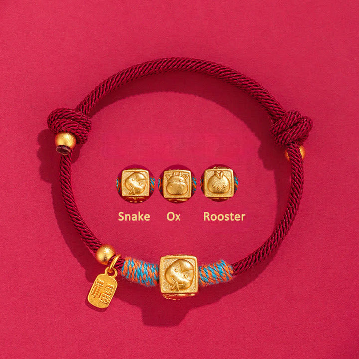 Buddha Stones Pulsera de hilo rojo hecha a mano con el símbolo de protección del zodíaco chino de las Tres Armonías - Pulsera de hilo rojo con tríada de serpiente, buey y gallo - Hilo rojo (Protección♥Suerte) - image 2