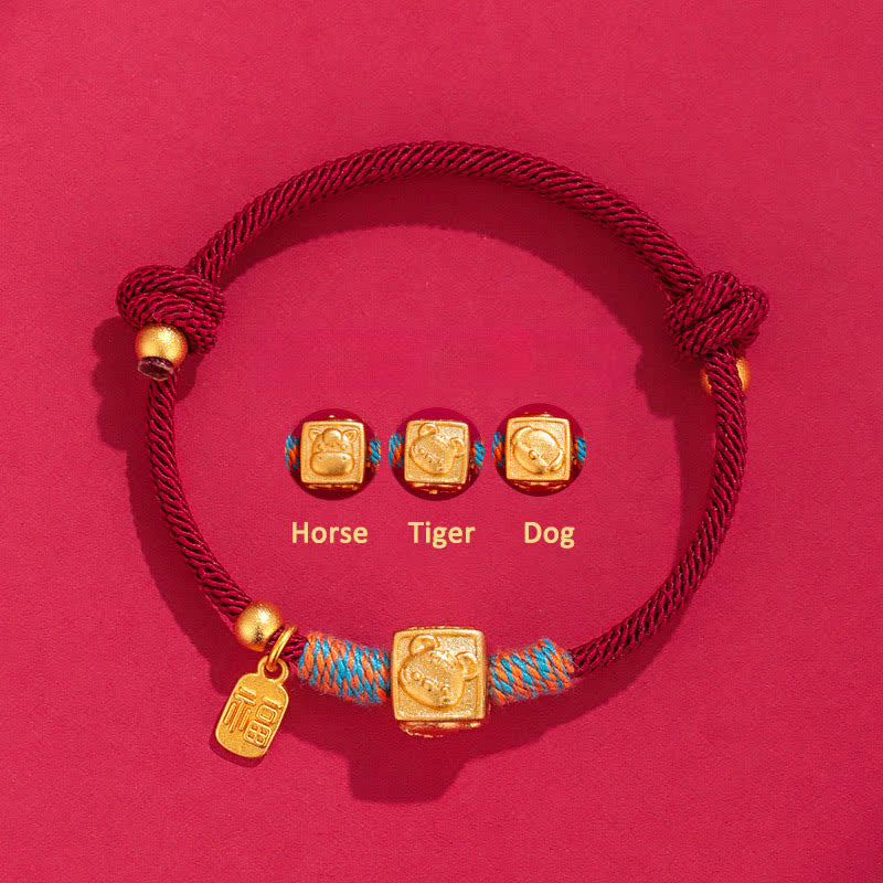 Buddha Stones Pulsera de hilo rojo hecha a mano con el símbolo de protección del zodíaco chino de las Tres Armonías - Pulsera de hilo rojo con diseño de caballo, tigre y perro. - Hilo rojo (Protección♥Suerte) - image 1