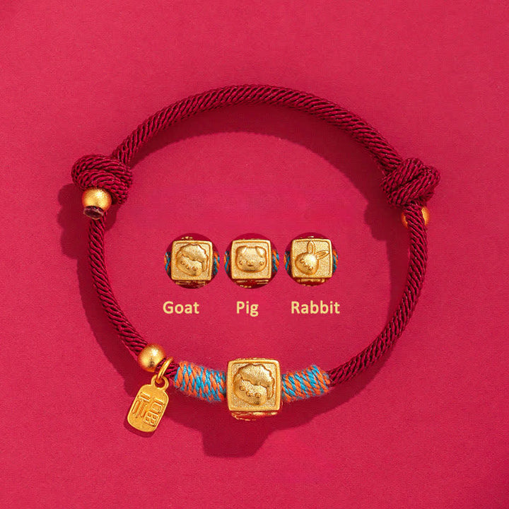 Buddha Stones Pulsera hecha a mano con hilo rojo y dije del zodiaco chino de la suerte Fu - Pulsera roja de tres armonías con cabra, cerdo y conejo de plata 999 - Plata (Bendición♥Calma) - image 0