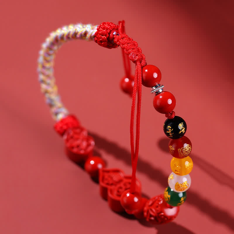 Buddha Stones Pulsera de hilo rojo tejida a mano con el carácter de la calabaza de la fortuna de Cinnabar Fu - image 2