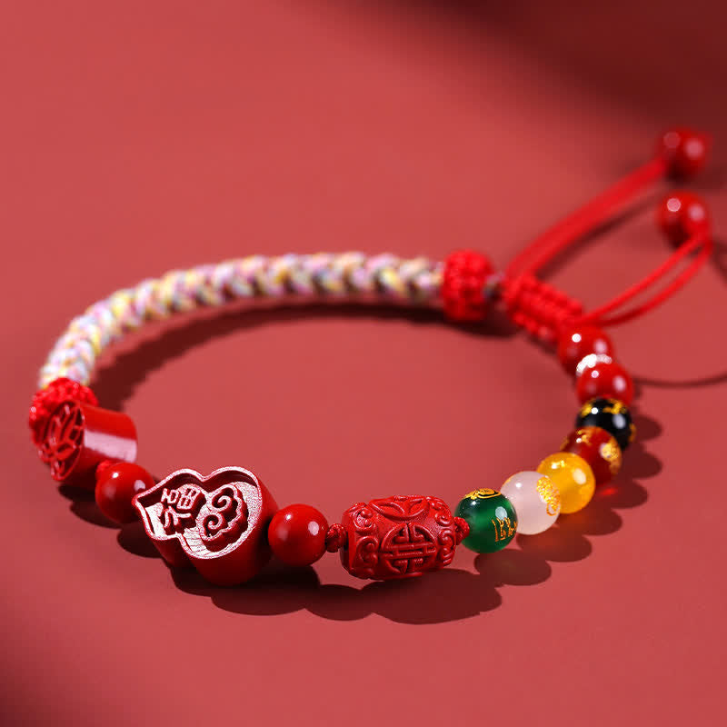 Buddha Stones Pulsera de hilo rojo tejida a mano con el carácter de la calabaza de la fortuna de Cinnabar Fu - image 1