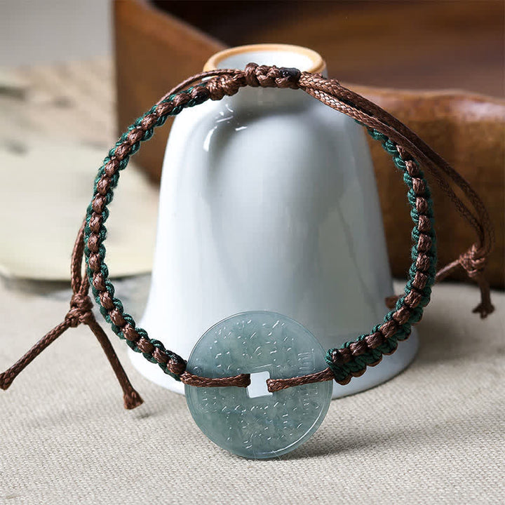 Buddha Stones Pulsera ajustable de tranquilidad tejida a mano con hebilla de jade y símbolo de la paz. - image 3
