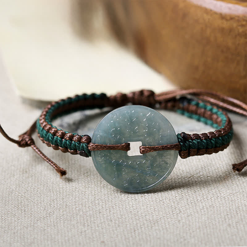 Buddha Stones Pulsera ajustable de tranquilidad tejida a mano con hebilla de jade y símbolo de la paz. - image 8