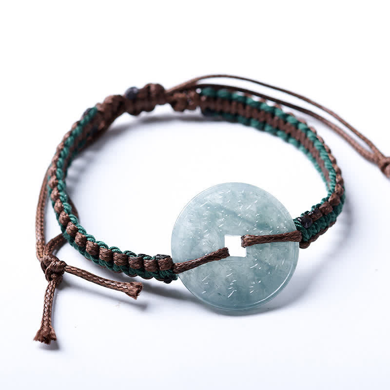 Buddha Stones Pulsera ajustable de tranquilidad tejida a mano con hebilla de jade y símbolo de la paz. - image 9