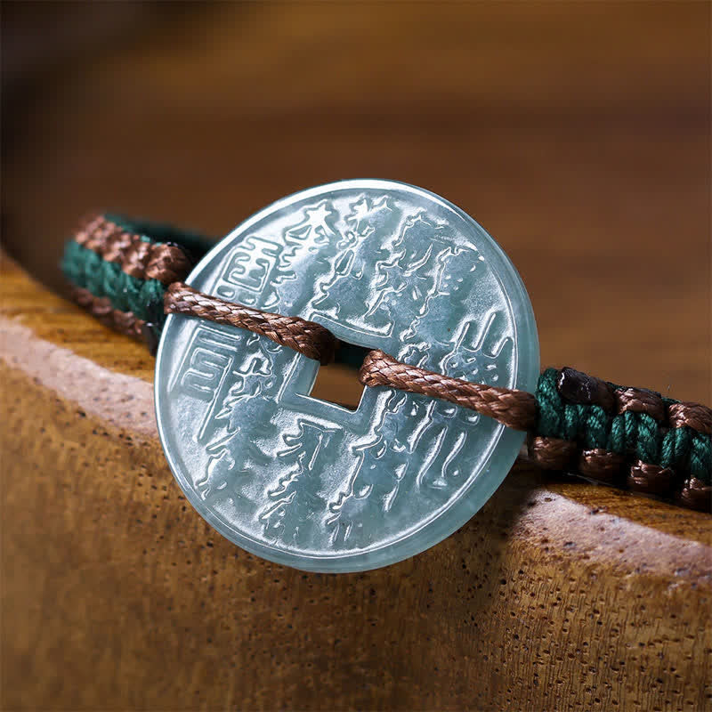 Buddha Stones Pulsera ajustable de tranquilidad tejida a mano con hebilla de jade y símbolo de la paz. - image 7