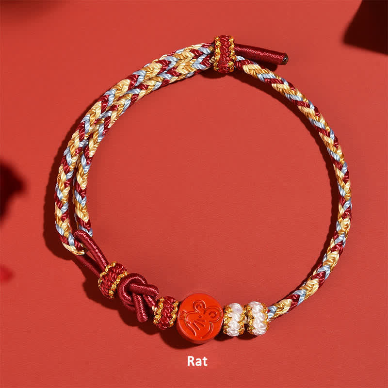 Buddha Stones Pulsera de hilo rojo tejida a mano con diseño del zodíaco chino de cinabrio - Rata (Suerte ♥ Personalidad) - Cinabrio (Bendición♥Calma) - image 1