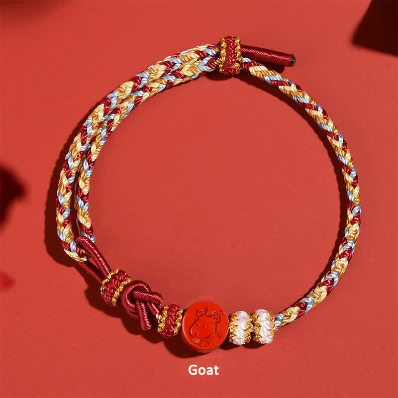 Buddha Stones Pulsera de hilo rojo tejida a mano con diseño del zodíaco chino de cinabrio - Cabra (Suerte ♥ Personalidad) - Cinabrio (Bendición♥Calma) - image 0