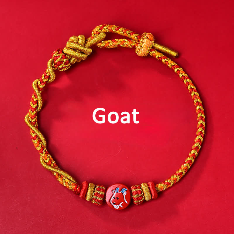 Buddha Stones Pulsera de hilo rojo tejida a mano con la bendición del zodíaco chino de cinabrio - image 0
