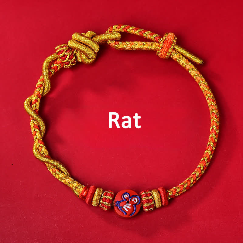 Buddha Stones Pulsera de hilo rojo tejida a mano con la bendición del zodíaco chino de cinabrio - Signo zodiacal chino (Protección ♥ Vitalidad) - Rata - Cinabrio (Bendición♥Calma) - image 1