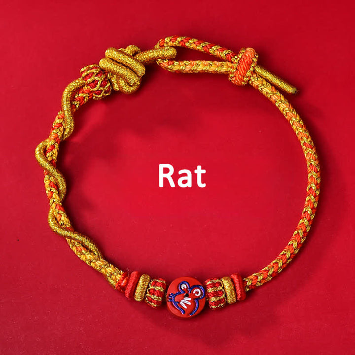 Buddha Stones Pulsera de hilo rojo tejida a mano con la bendición del zodíaco chino de cinabrio - Signo zodiacal chino (Protección ♥ Vitalidad) - Rata - Cinabrio (Bendición♥Calma) - image 1