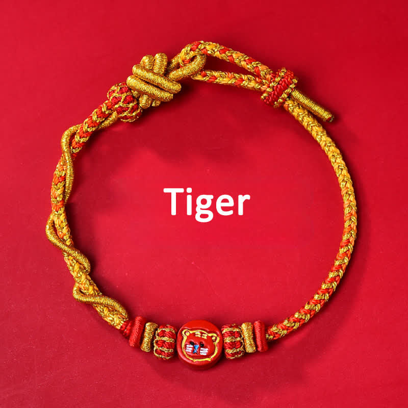 Buddha Stones Pulsera de hilo rojo tejida a mano con la bendición del zodíaco chino de cinabrio - Signo zodiacal chino (Protección ♥ Vitalidad) - Tigre - Cinabrio (Bendición♥Calma) - image 3