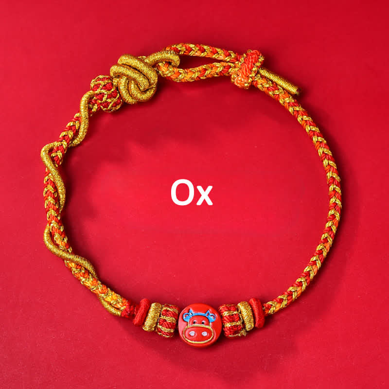 Buddha Stones Pulsera de hilo rojo tejida a mano con la bendición del zodíaco chino de cinabrio - Signo zodiacal chino (Protección ♥ Vitalidad) - Buey - Cinabrio (Bendición♥Calma) - image 2