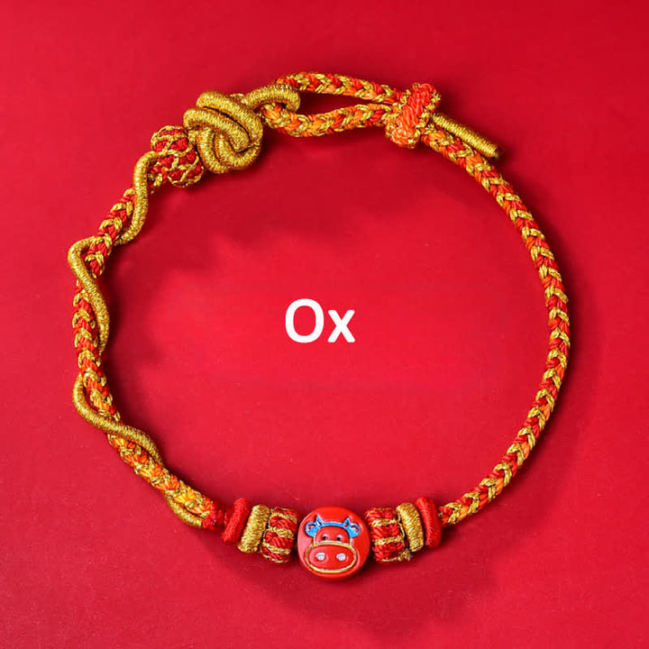 Buddha Stones Pulsera de hilo rojo tejida a mano con la bendición del zodíaco chino de cinabrio - Signo zodiacal chino (Protección ♥ Vitalidad) - Buey - Cinabrio (Bendición♥Calma) - image 2