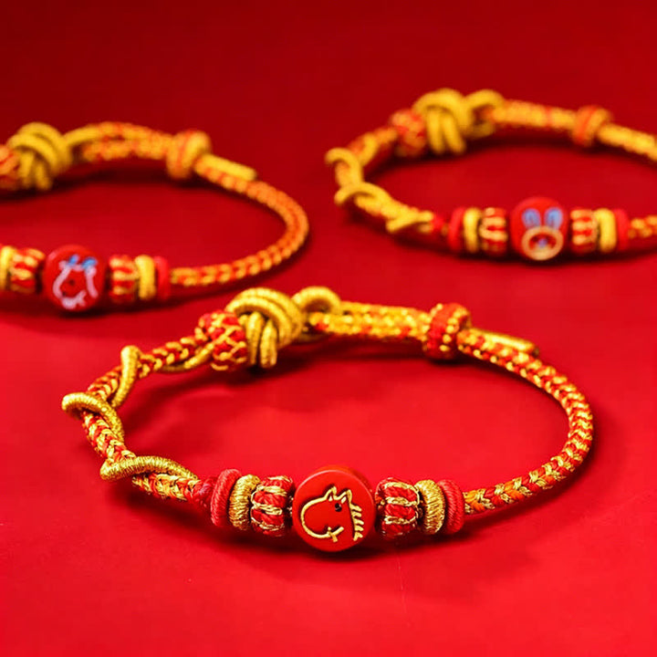 Buddha Stones Pulsera de hilo rojo tejida a mano con la bendición del zodíaco chino de cinabrio - image 18