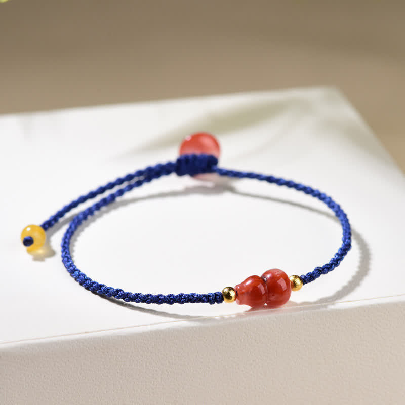 Buddha Stones Pulsera de hilo azul tejida a mano con ágata roja del sur y diseño de calabaza. - image 4