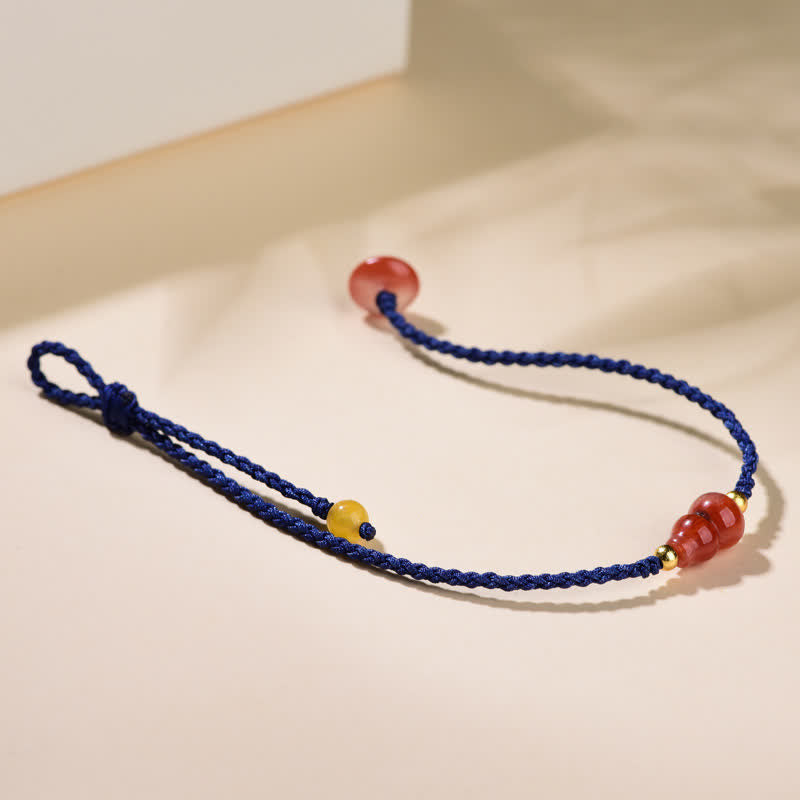 Buddha Stones Pulsera de hilo azul tejida a mano con ágata roja del sur y diseño de calabaza. - image 3