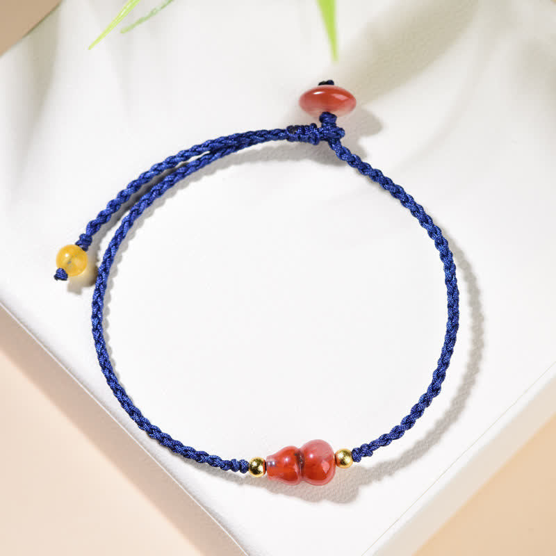 Buddha Stones Pulsera de hilo azul tejida a mano con ágata roja del sur y diseño de calabaza. - image 6
