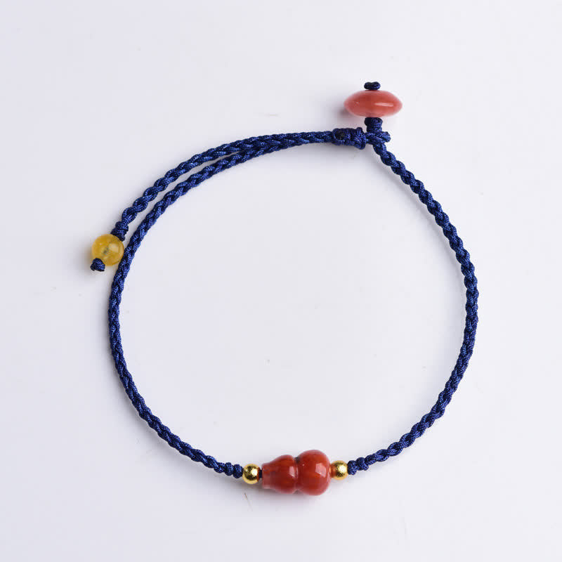 Buddha Stones Pulsera de hilo azul tejida a mano con ágata roja del sur y diseño de calabaza. - image 7