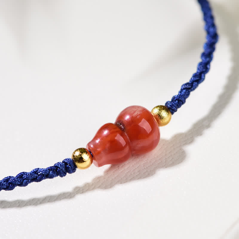 Buddha Stones Pulsera de hilo azul tejida a mano con ágata roja del sur y diseño de calabaza. - image 8