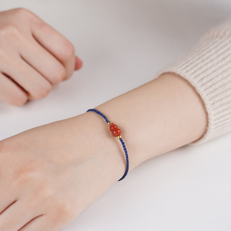 Buddha Stones Pulsera de hilo azul tejida a mano con ágata roja del sur y diseño de calabaza. - image 9