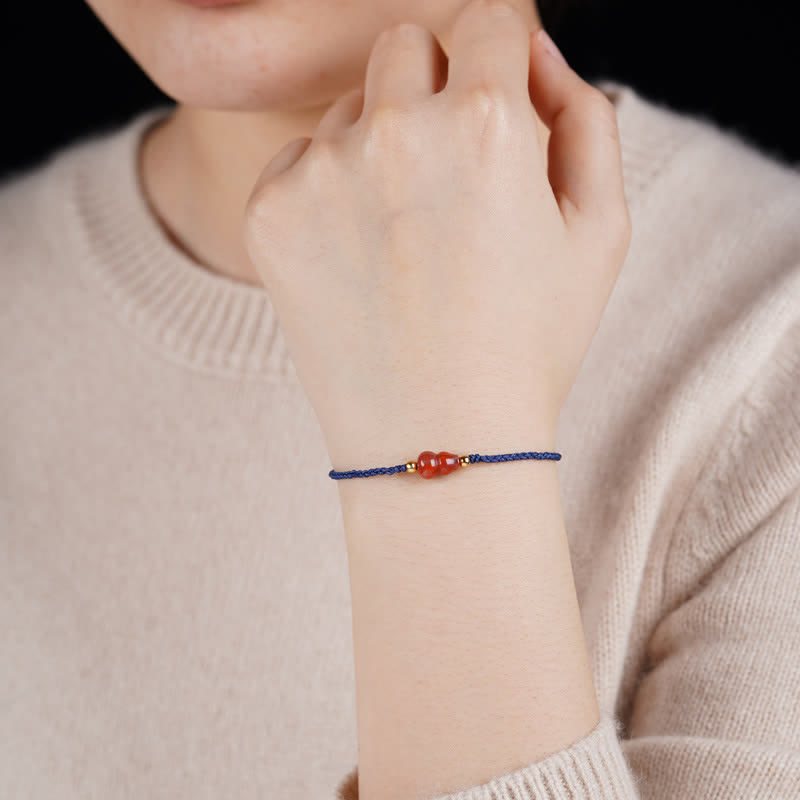 Buddha Stones Pulsera de hilo azul tejida a mano con ágata roja del sur y diseño de calabaza. - image 10