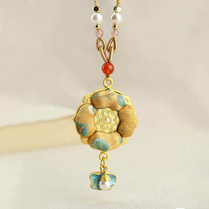 Buddha Stones Collar de la suerte con brocado de trébol de cuatro hojas - image 2