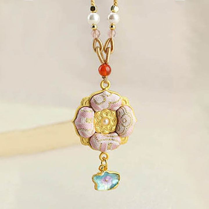 Buddha Stones Collar de la suerte con brocado de trébol de cuatro hojas - image 8