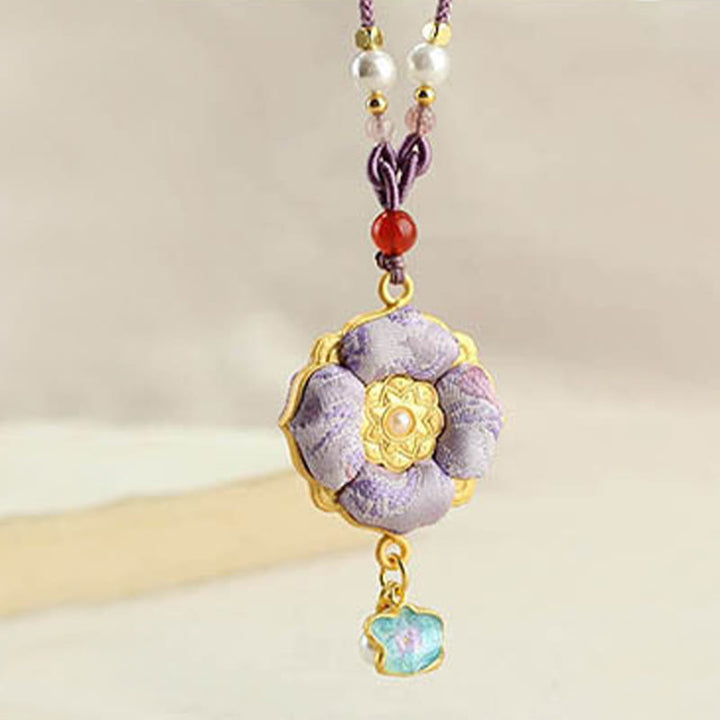 Buddha Stones Collar de la suerte con brocado de trébol de cuatro hojas - image 13