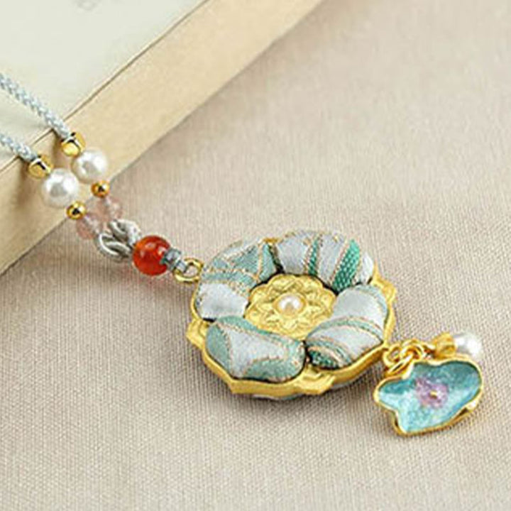 Buddha Stones Collar de la suerte con brocado de trébol de cuatro hojas - image 15