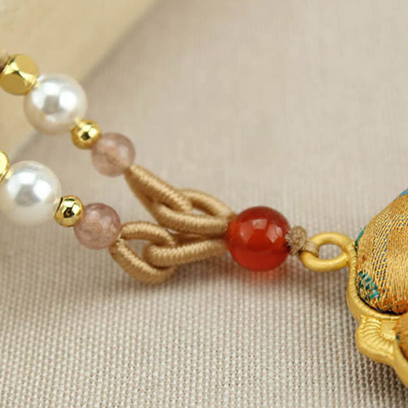 Buddha Stones Collar de la suerte con brocado de trébol de cuatro hojas - image 3