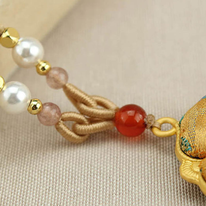 Buddha Stones Collar de la suerte con brocado de trébol de cuatro hojas - image 3