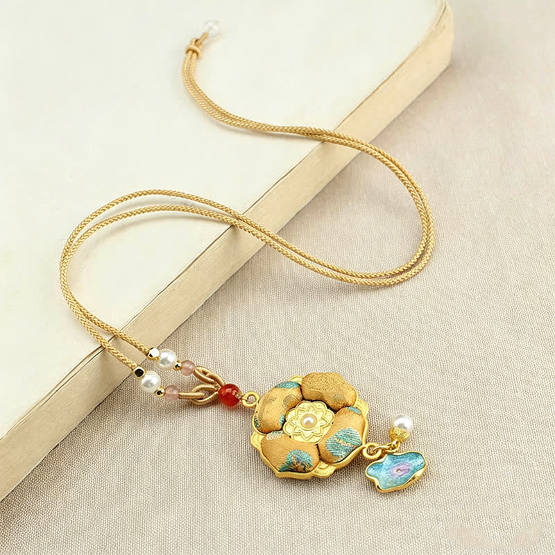 Buddha Stones Collar de la suerte con brocado de trébol de cuatro hojas - image 0