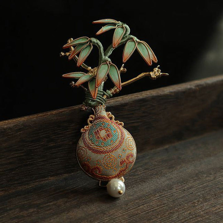 Buddha Stones Broche de equilibrio con diseño de jarrón de hojas de bambú brocadas Song - image 3