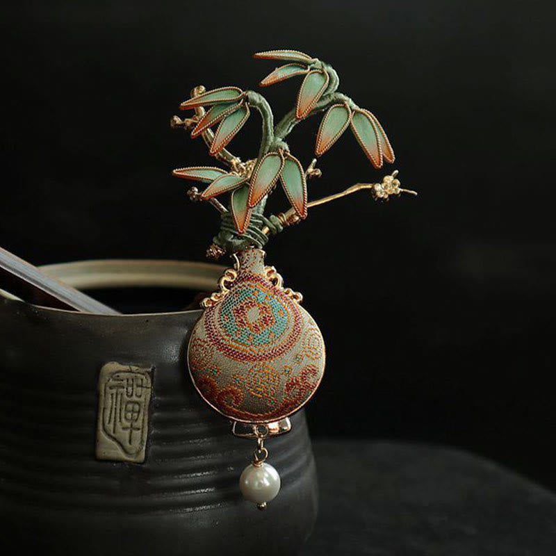 Buddha Stones Broche de equilibrio con diseño de jarrón de hojas de bambú brocadas Song - image 6
