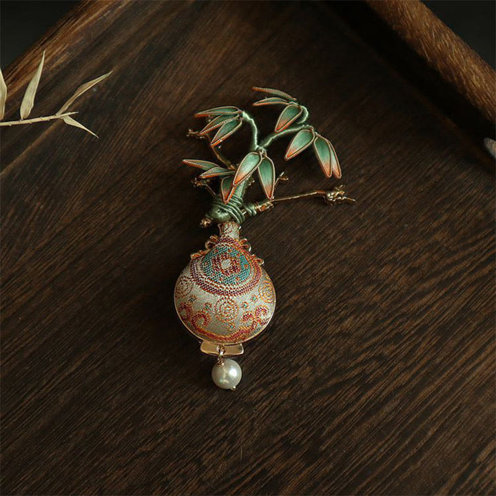 Buddha Stones Broche de equilibrio con diseño de jarrón de hojas de bambú brocadas Song - image 8
