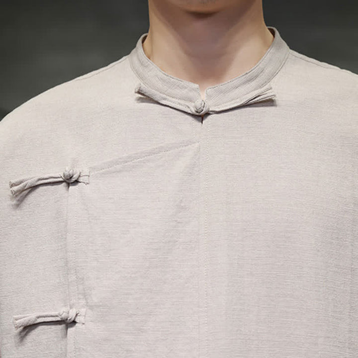Buddha Stones Camisas de manga corta para hombre, estilo Summer Tang, con cuello mandarín y botones de rana. - image 9