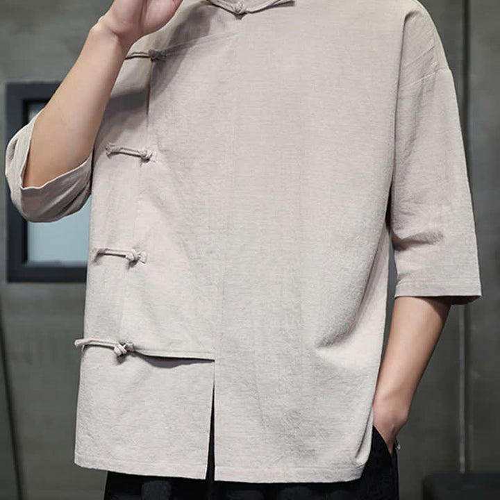 Buddha Stones Camisas de manga corta para hombre, estilo Summer Tang, con cuello mandarín y botones de rana. - image 10