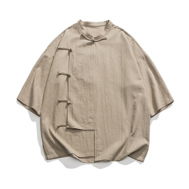 Buddha Stones Camisas de manga corta para hombre, estilo Summer Tang, con cuello mandarín y botones de rana. - image 11