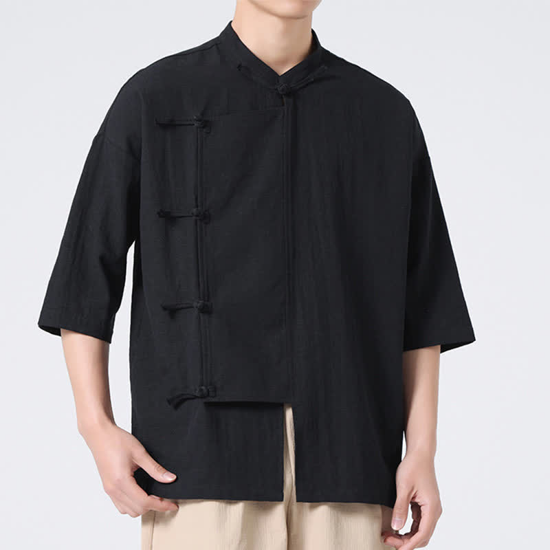 Buddha Stones Camisas de manga corta para hombre, estilo Summer Tang, con cuello mandarín y botones de rana. - Negro - US/UK/AU46, EU56 (5XL) - image 12