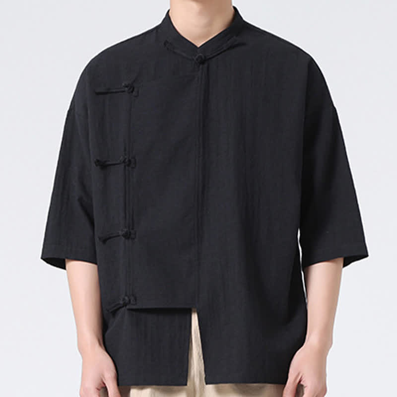 Buddha Stones Camisas de manga corta para hombre, estilo Summer Tang, con cuello mandarín y botones de rana. - image 18